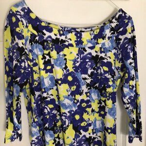 Rafaella Floral Blue & Yellow 3/4 Sleeve Top Size M
